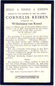 Rouwkaartje (achterkant) Cornelis Keiren.